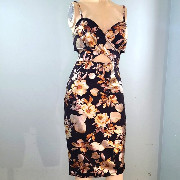 AKIRA Black & Gold Cutout Midi Dress, M - Picture 1 of 10
